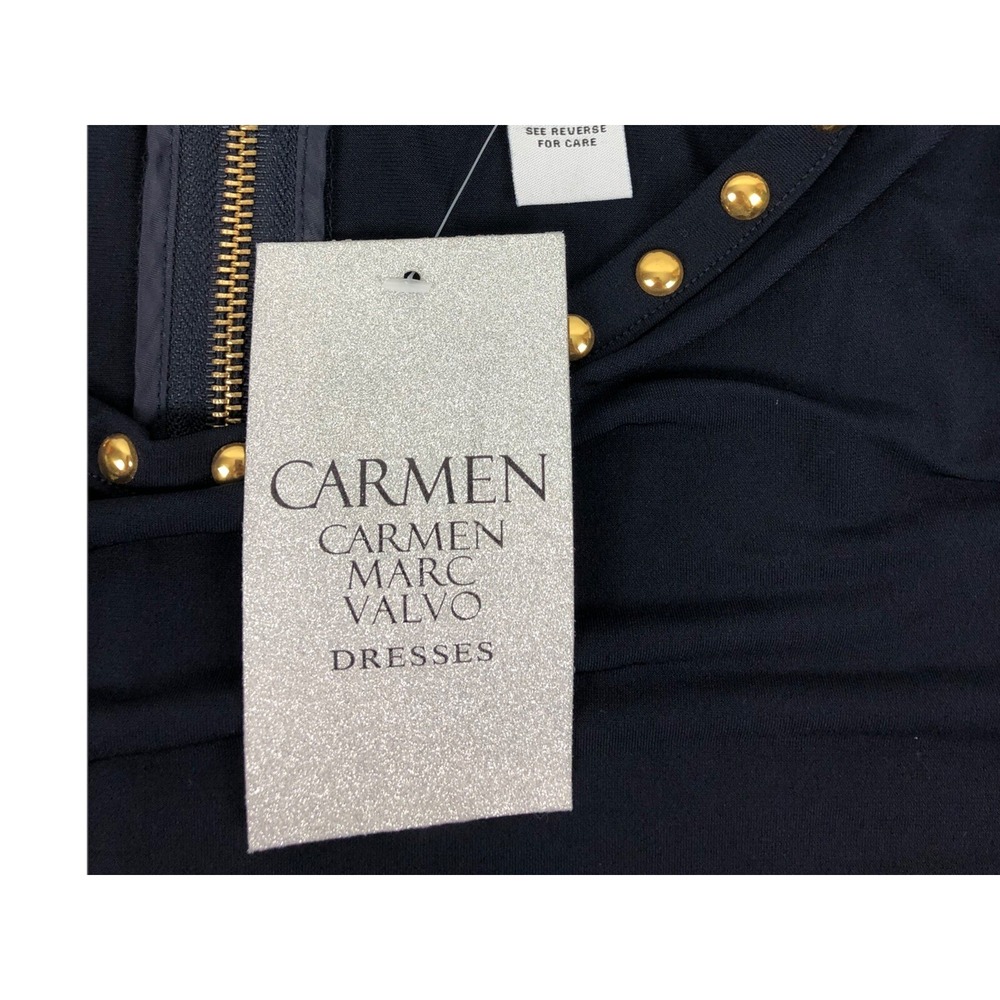Carmen Marc Valvo Womens Medium Blue Studded Short Sleeve Sheath Stretch NWT - Picture 8 of 11